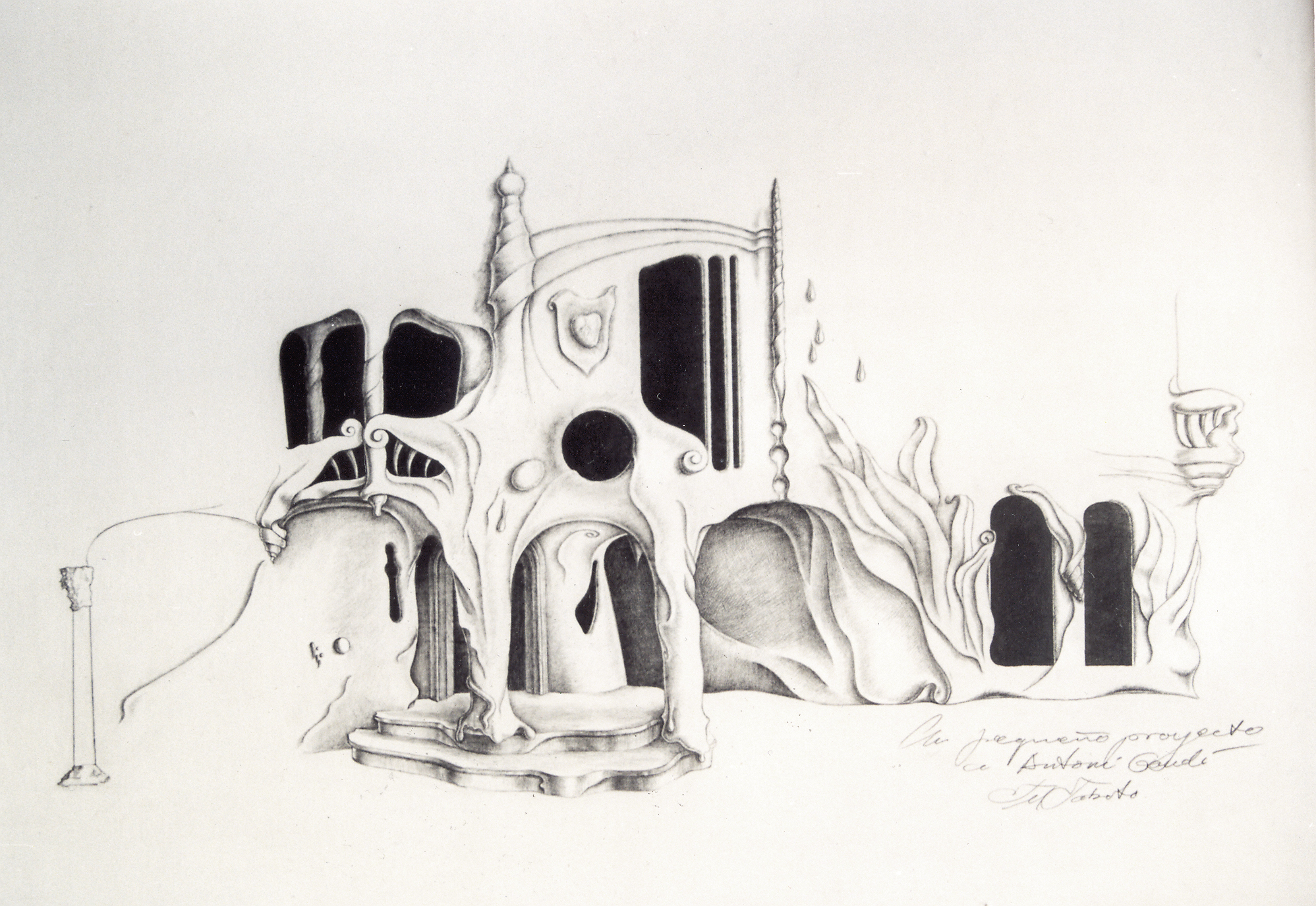 Arquitectura gaudiana, lápiz sobre madera estucada.