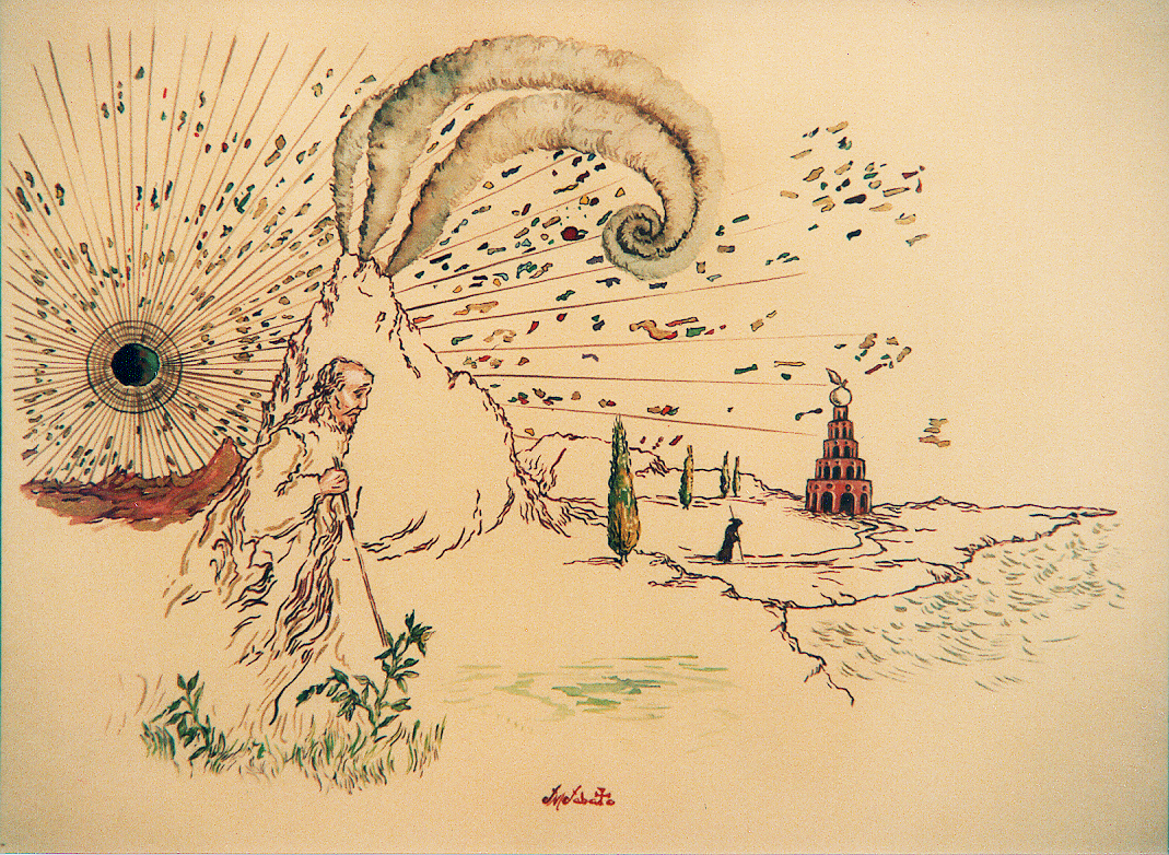 El buscador, acuarela, lápiz de color y tinta sobre papel.