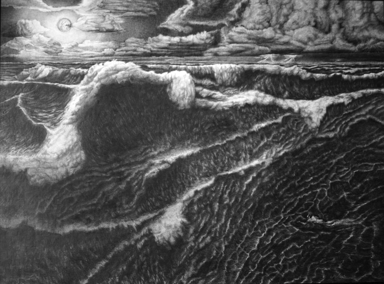 El nadador, lápiz sobre madera estucada.