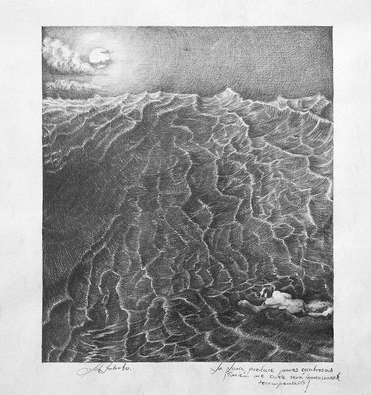 El nadador, lápiz sobre papel japonés.